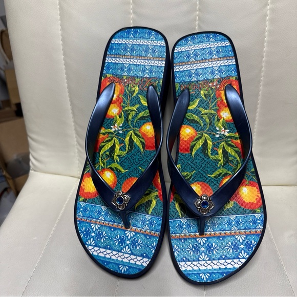 Brighton Breeze Flip Flops Wedge Size 10 Tropical Fruit Summer Beach Pool - Picture 4 of 7